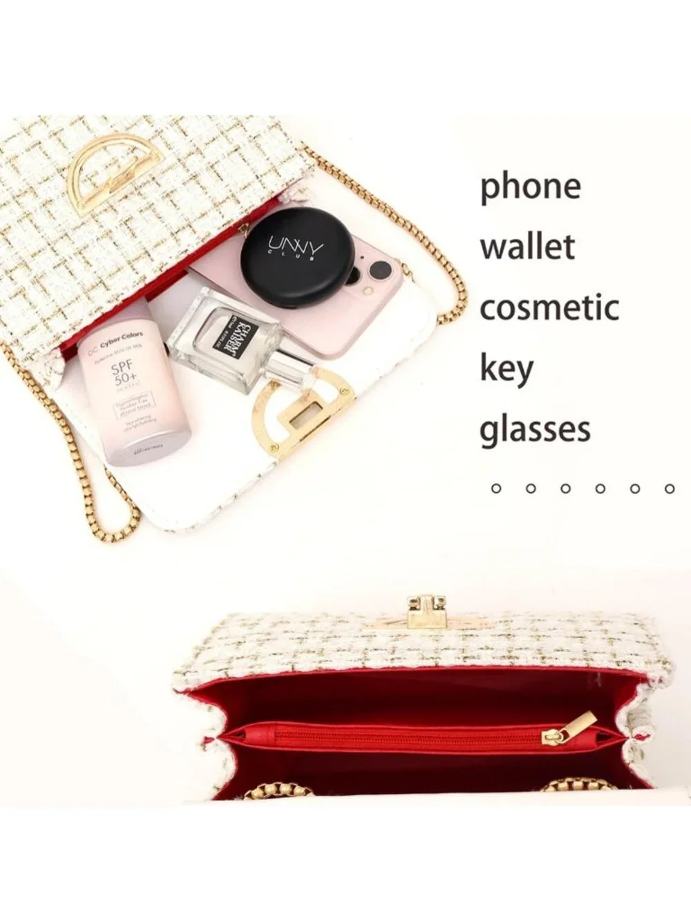 Chic Tweed Small Shoulder Bag | Fashionable Quilted Crossbody & Evening Clutch